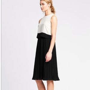 Banana Republic creme top w/Black Silk Lined Pleated Bottom Midi Dress sz 10 EUC